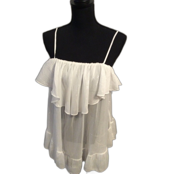 Victoria's Secret Chiffon White Metallic Ruffled Top Medium M Spaghetti Strap - Picture 1 of 6
